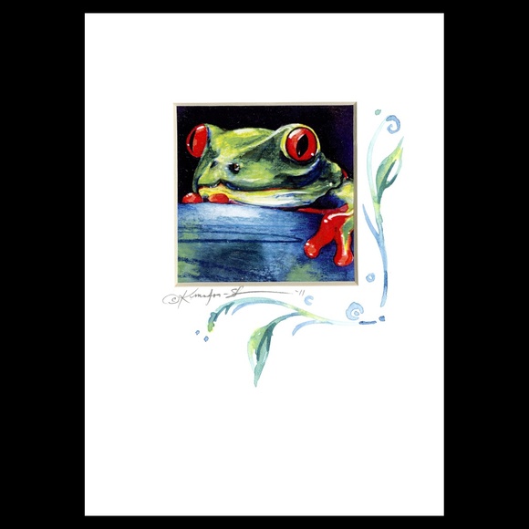 Hand Embellished tree frog print from Original painting FRAME Ready - Picture 2 of 7